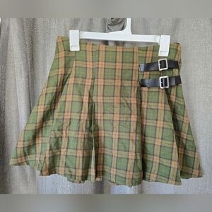 Social Collision Hot Topic Green Plaid Buckle Mini School Girl Skirt Size M
